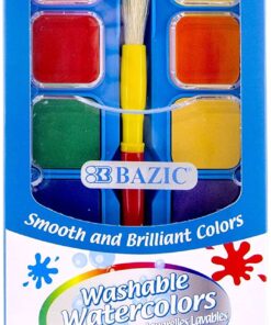 BAZIC Watercolor w/Brush & Mixing Palette, 12 Color Non-Toxic Paint Set