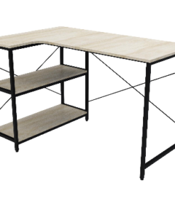 Single-level L-shaped computer desk W/ Shelves